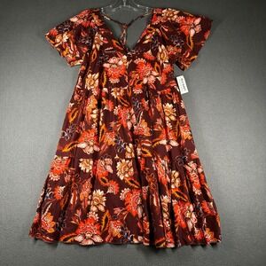 Old Navy‎ Tiered Mini Dress Womens S Floral Print Red Short Sleeve V Neck NWT